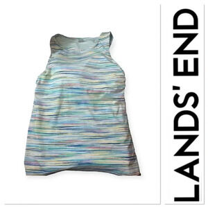 Lands End Aqua green tankini swim top with colored striping size 6